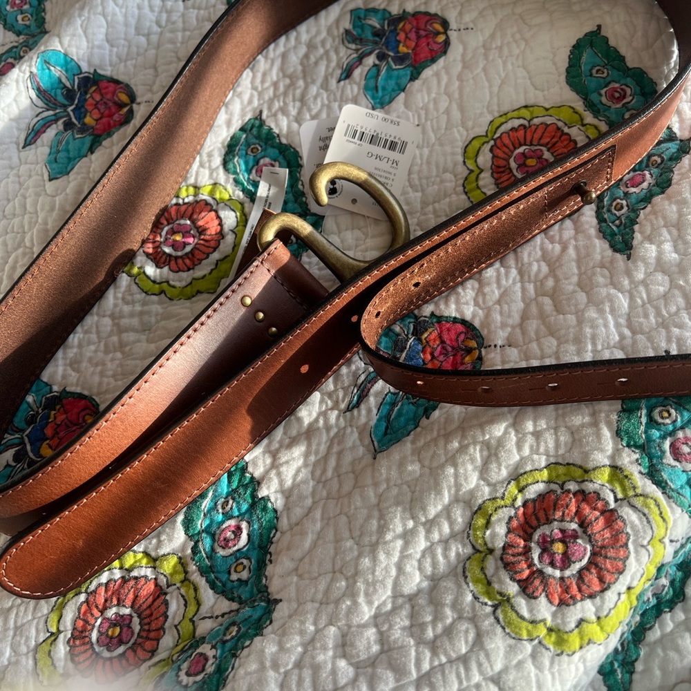 Free People Brown Leather Belt with Heart-Shaped Gold Buckle